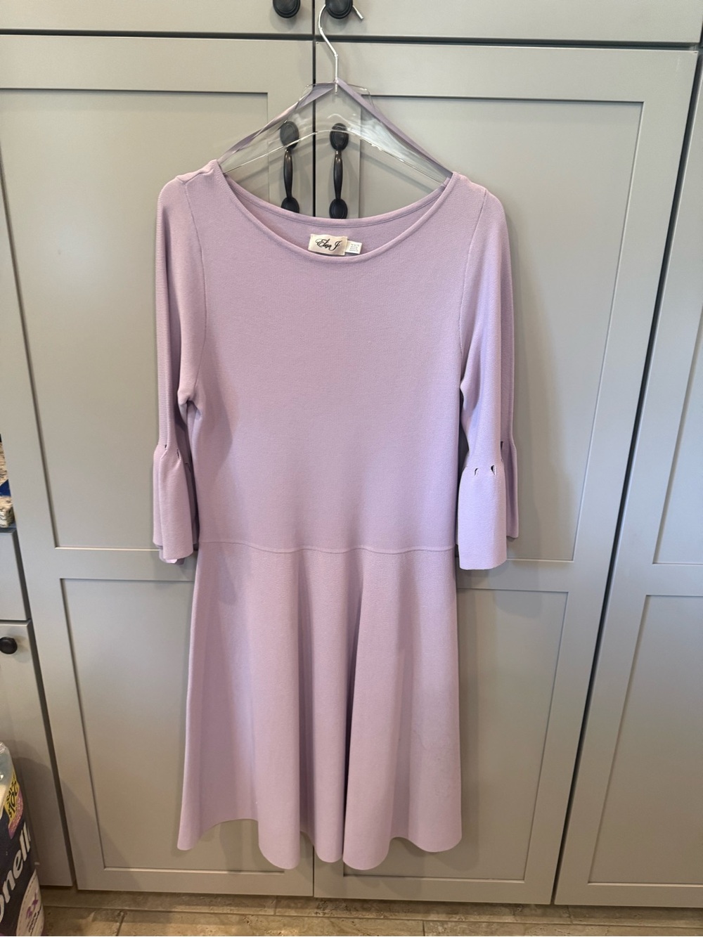 Eliza J Lilac Crewneck Fit-and-Flare Dress with Bell Sleeves